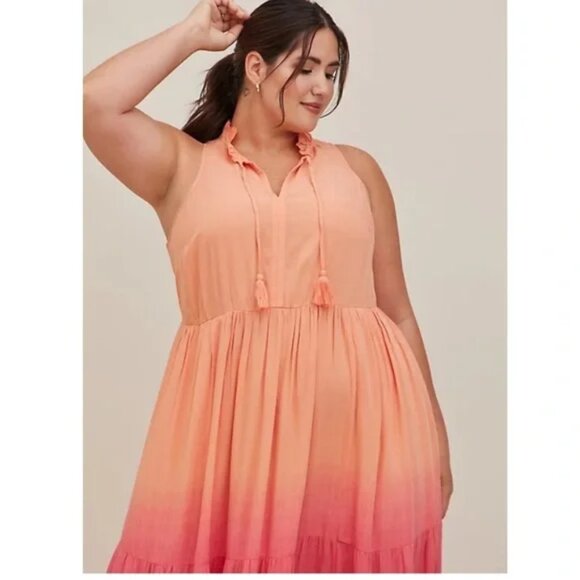 NWT Torrid Tiered Maxi Dress - Challis Ombre Red Dip Die l Plus Size 00 / M / L - Picture 4 of 6